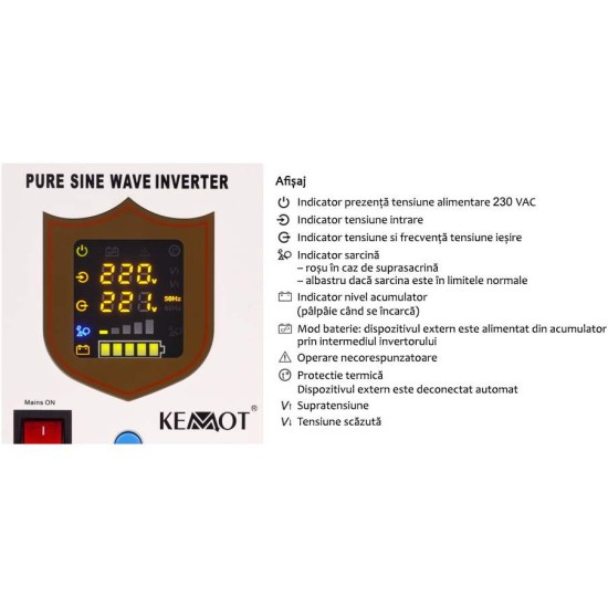 UPS KEMOT PROSinus-1200 Alb - 1200W Sursă Centrale Termice | IVP UPS KEMOT PROSinus-1200 Alb - 1200W Sursă Centrale Termice | IVP